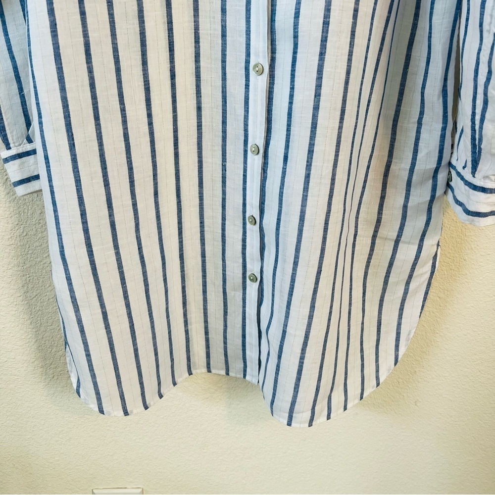 Linen Blue/Wht Stripe Maxi Tunic 3/4 Sleeve Size 8/10 - Picture 5 of 12
